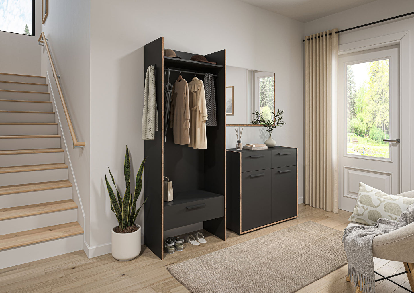 Armoire penderie BUENO (L/H/P : env. 70/189/37 cm) en gris basalte/gris basalte