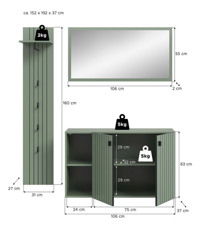 Homes & Jones Garderobe 3-tlg. Garderoben Set, Flurmöbel-Dielenmöbel