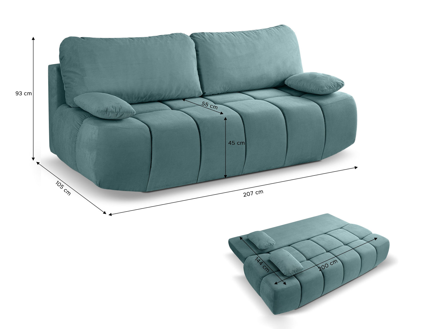 Canapé convertible Lauder – Canapé tendance en velours côtelé avec fonction couchage