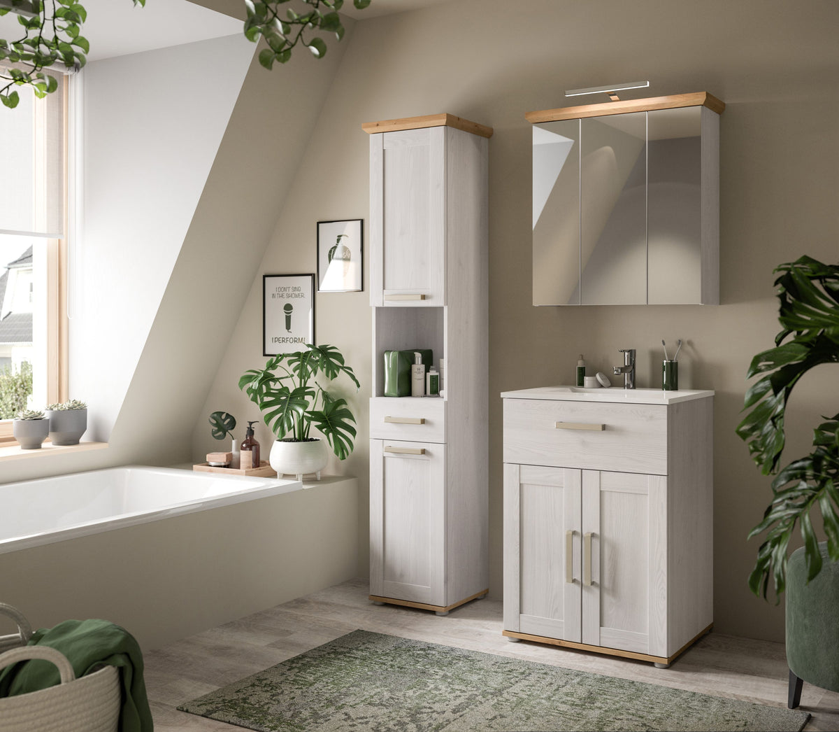 Bathroom Set incl. Lighting VERONA (W/H/D: approx. 115/187/45 cm) in Sibiu Larch replica/Sibiu Larch replica