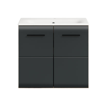 Meuble sous-vasque avec lavabo ICE (L/H/P : env. 60/55/46 cm) imitation chêne Nox/noir mat