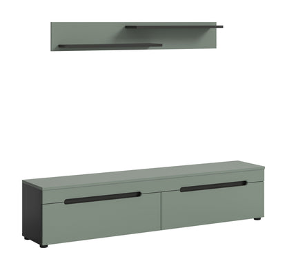 Meuble bas avec étagère murale CANU (L/H/P : env. 170/38/33 cm) en gris basalte/vert fumée