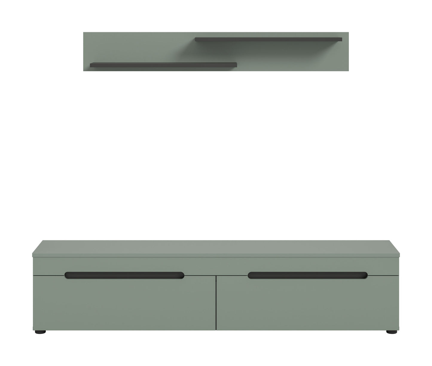 Meuble bas avec étagère murale CANU (L/H/P : env. 170/38/33 cm) en gris basalte/vert fumée