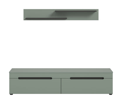 Meuble bas avec étagère murale CANU (L/H/P : env. 170/38/33 cm) en gris basalte/vert fumée