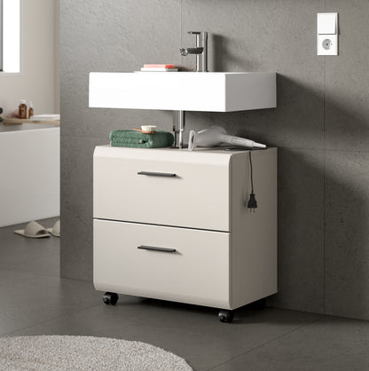 Meuble bas de lavabo à roulettes ICE (L/H/P : env. 60/58/30 cm) en imitation chêne Nox/noir mat