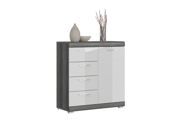 Kommode SCOUT (B/H/T: ca. 80/85/37 cm) in Rauchsilber Nachbildung/weiß hochglanz