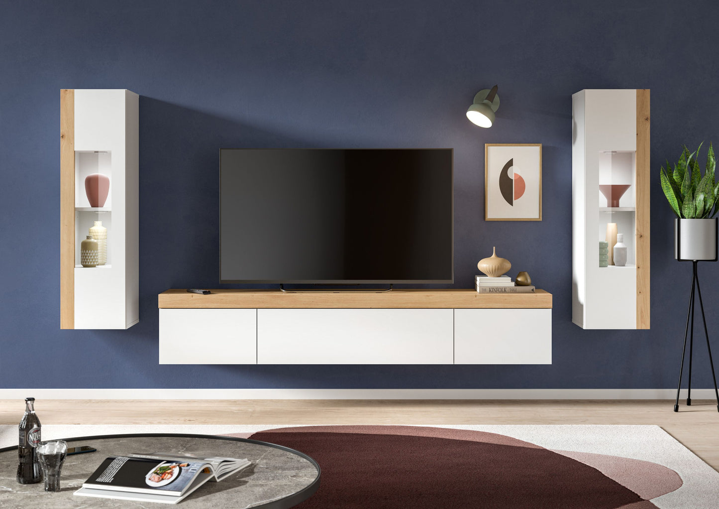Homes & Jones Wohnwand 3-tlg. weiß, Lowboard für TV bis 70 Zoll geeignet