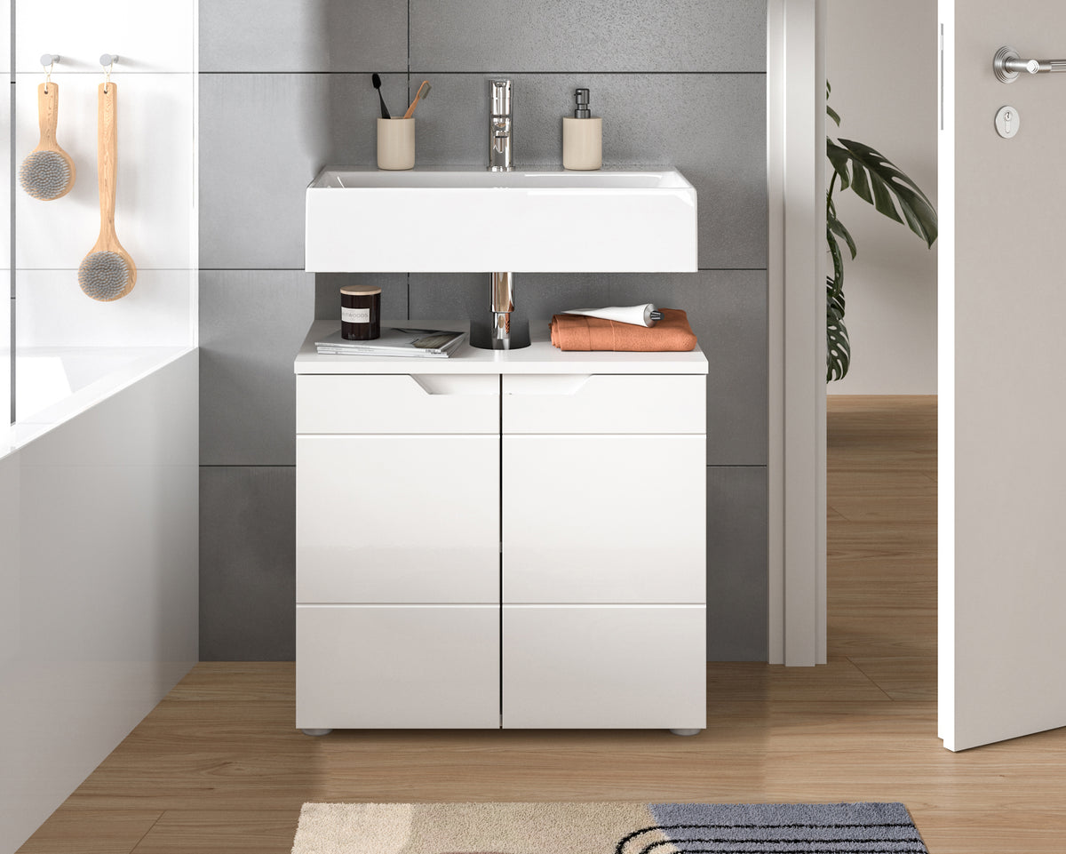 Homes & Jones Waschbeckenunterschrank weiß Hochglanz Front, Badschrank