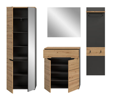 Ensemble de meubles d'entrée CANU (L/H/P : env. 220/190/37 cm) en gris basalte/vert fumé