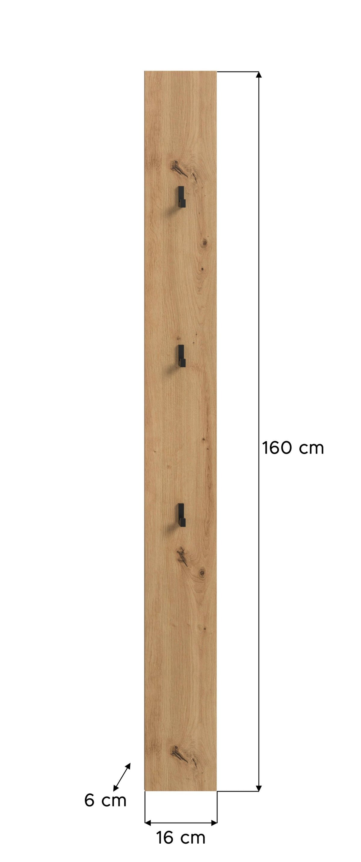 Coat Rack Panel DRIVE (W/H/D: approx. 16/160/6 cm) in Artisan Oak finish/Artisan Oak finish