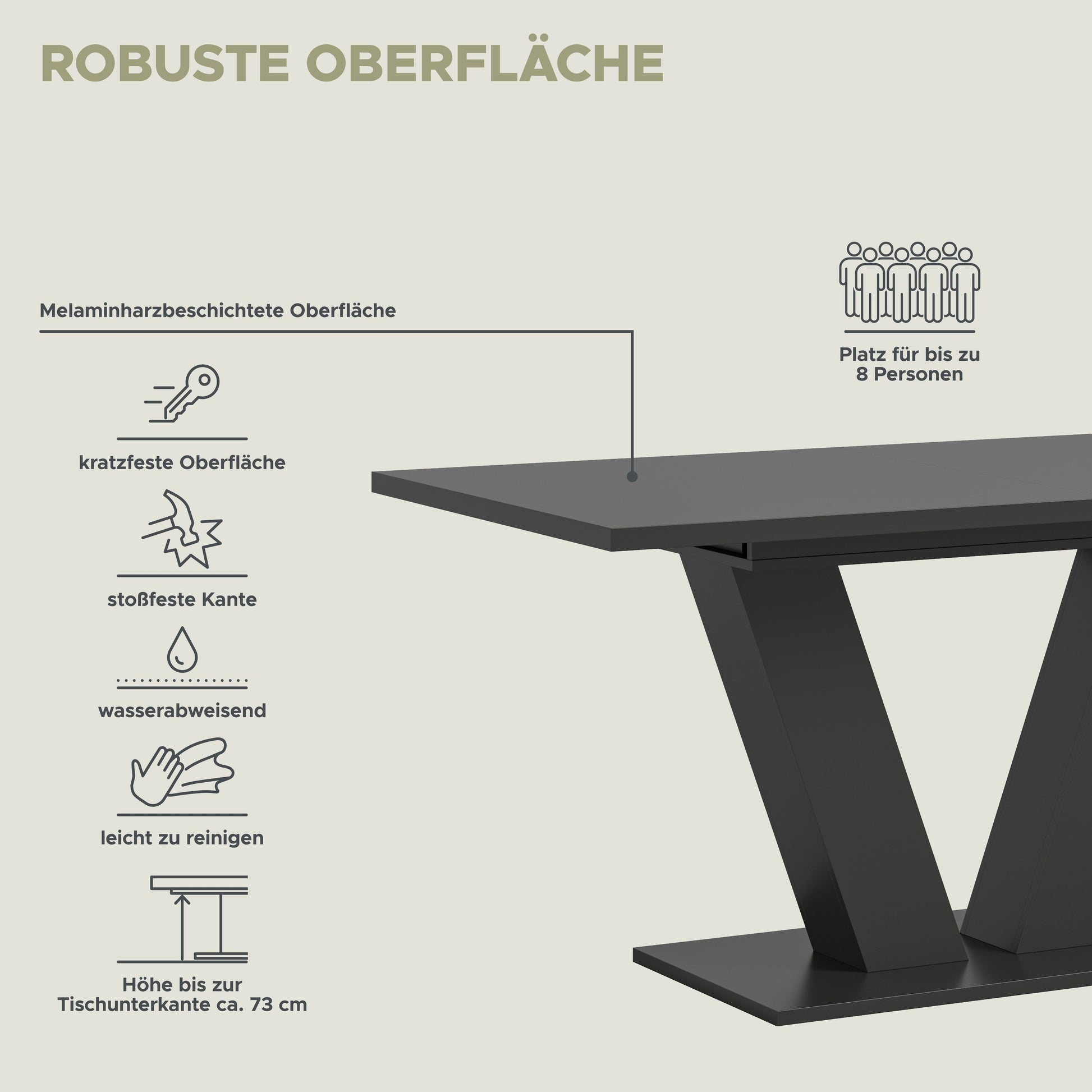 Holzfarbener Esstisch mit X-Beinen aus schwarzem Metall, rechteckige Platte
