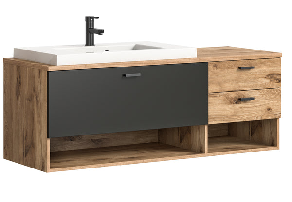 Meuble sous-vasque avec lavabo GRADO (L/H/P : env. 140/50/48 cm) en imitation chêne Nox/Nox Oak