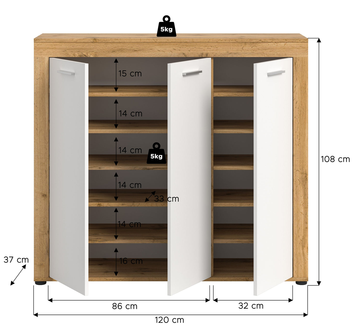 Homes & Jones Schuhschrank 120 cm breite, Garderobenschrank-Universalschrank