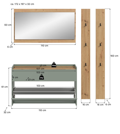 Ensemble de meubles d'entrée DRIVE (L/H/P : env. 172/192/32 cm) en Salbei/Salbei