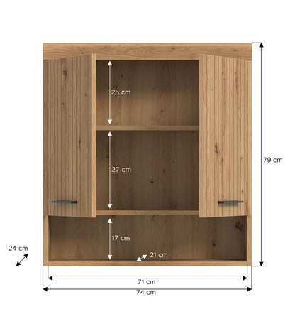 Homes & Jones Badezimmerschrank in Holzoptik, Maße am offenen Fach, mit seitlichen Griffen