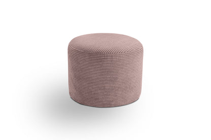 Runder Cord-Hocker mit weicher Polsterung, altrosa, kompakte gepolsterte Sitzfläche.