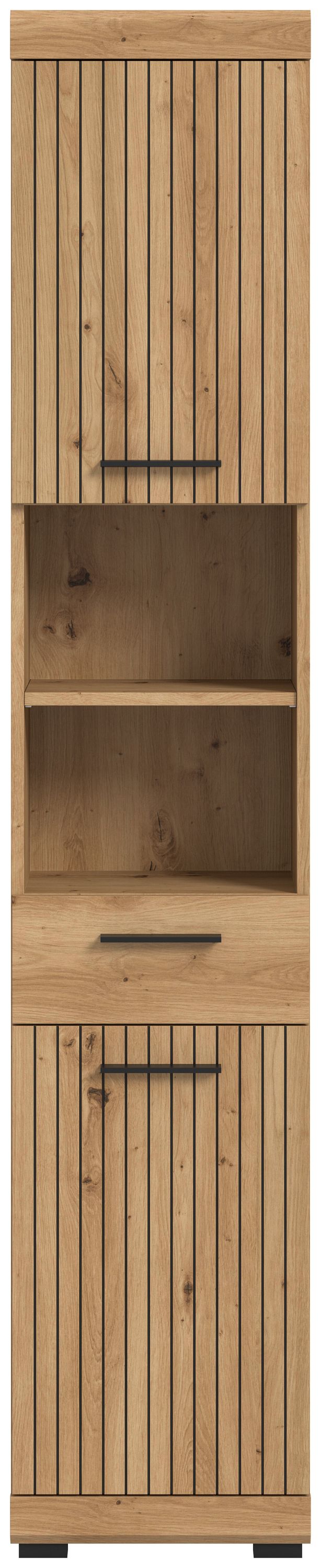 Badhochschrank mit offenen Fächern, Artisan-Eiche, mehrere Fachböden und Schublade