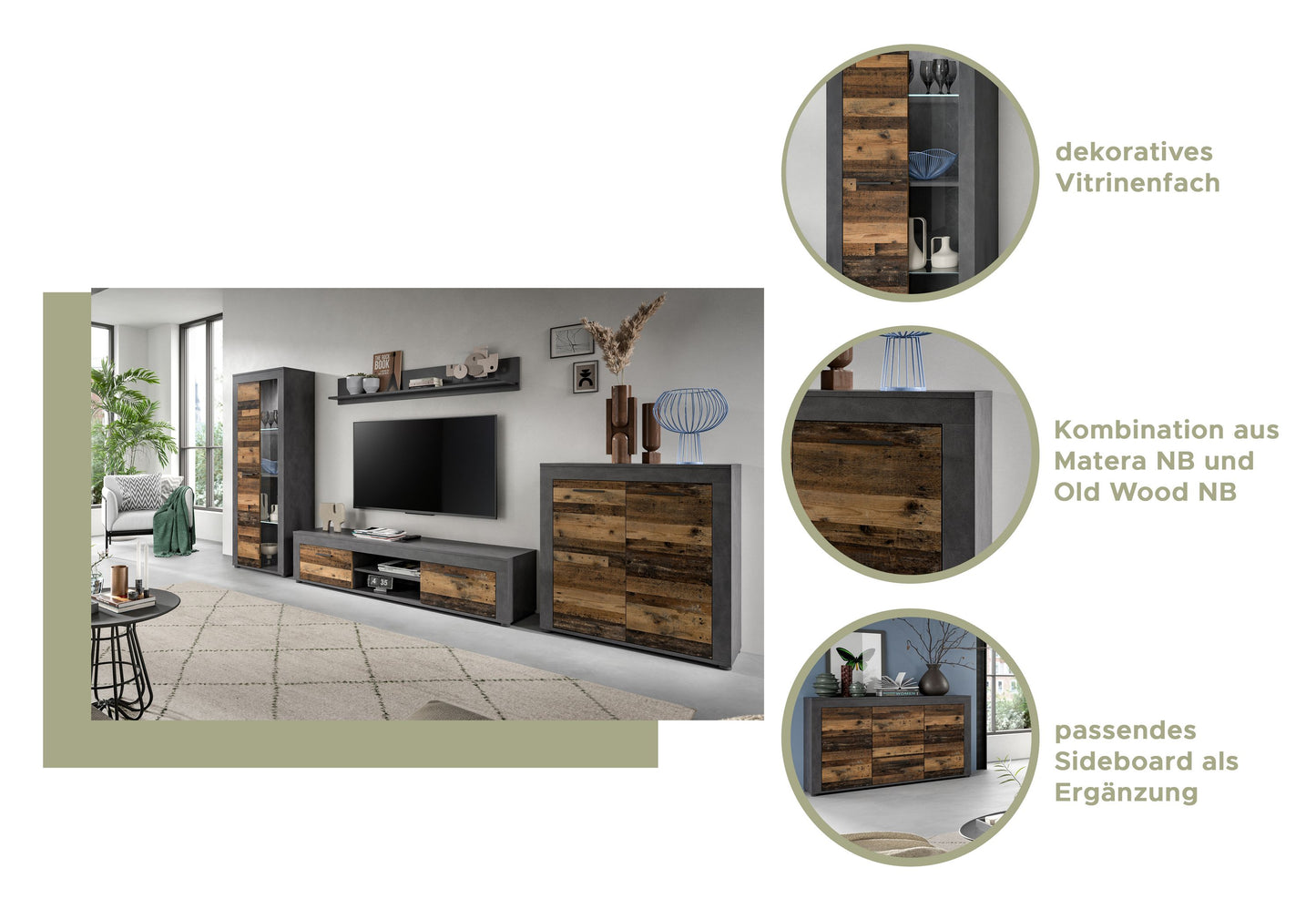Homes & Jones Sideboard 125 cm breit mit 3 Schubladen, Mehrzweckschrank