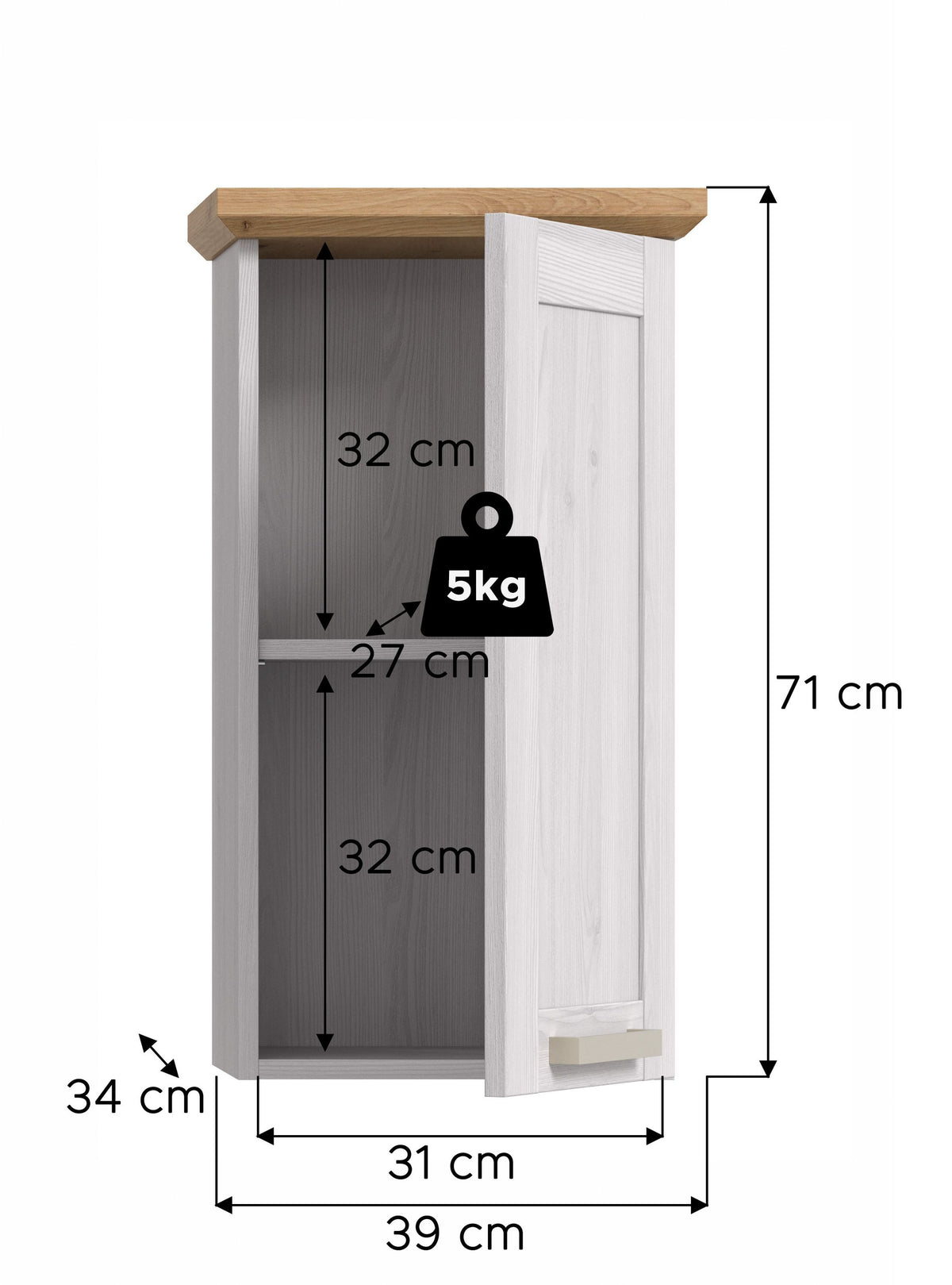 Wall cabinet VERONA (W/H/D: approx. 39/71/34 cm) in Sibiu Larch reproduction/Sibiu Larch reproduction