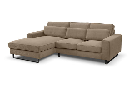 Braun-beiges Ecksofa mit Recamiere, große Sitzflächen und breite Rückenpolster