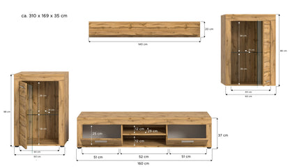 Ensemble de meubles JAM (L/H/P : env. 310/169/40 cm) en imitation chêne Wotan/gris