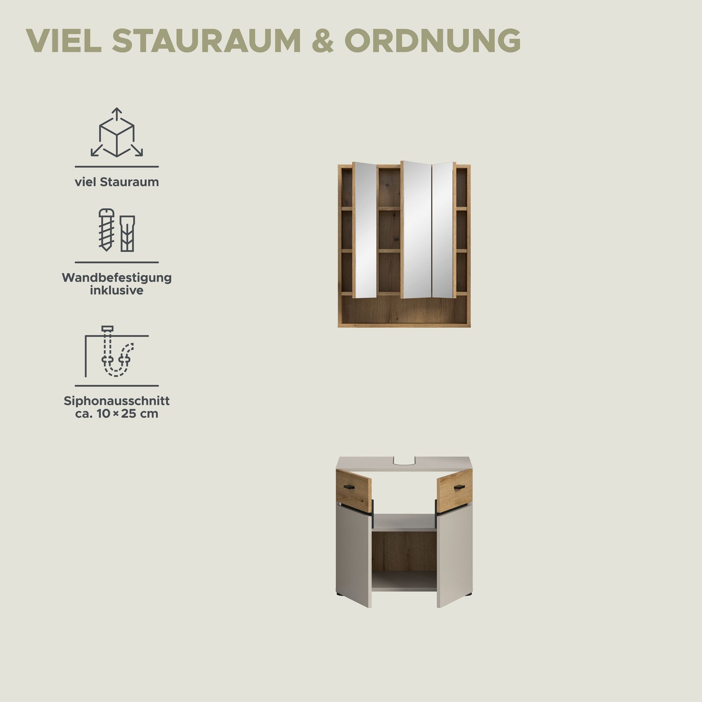 Homes & Jones Badezimmermöbelset 2-tlg. mit Badspiegelschrank, Badmöbel Set