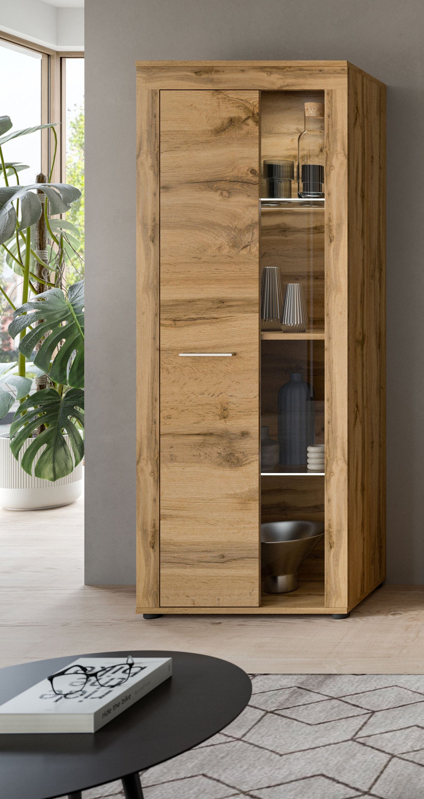 Homes & Jones Vitrinenschrank 60 cm breit, Wohnzimmerschrank, Wohnmöbel