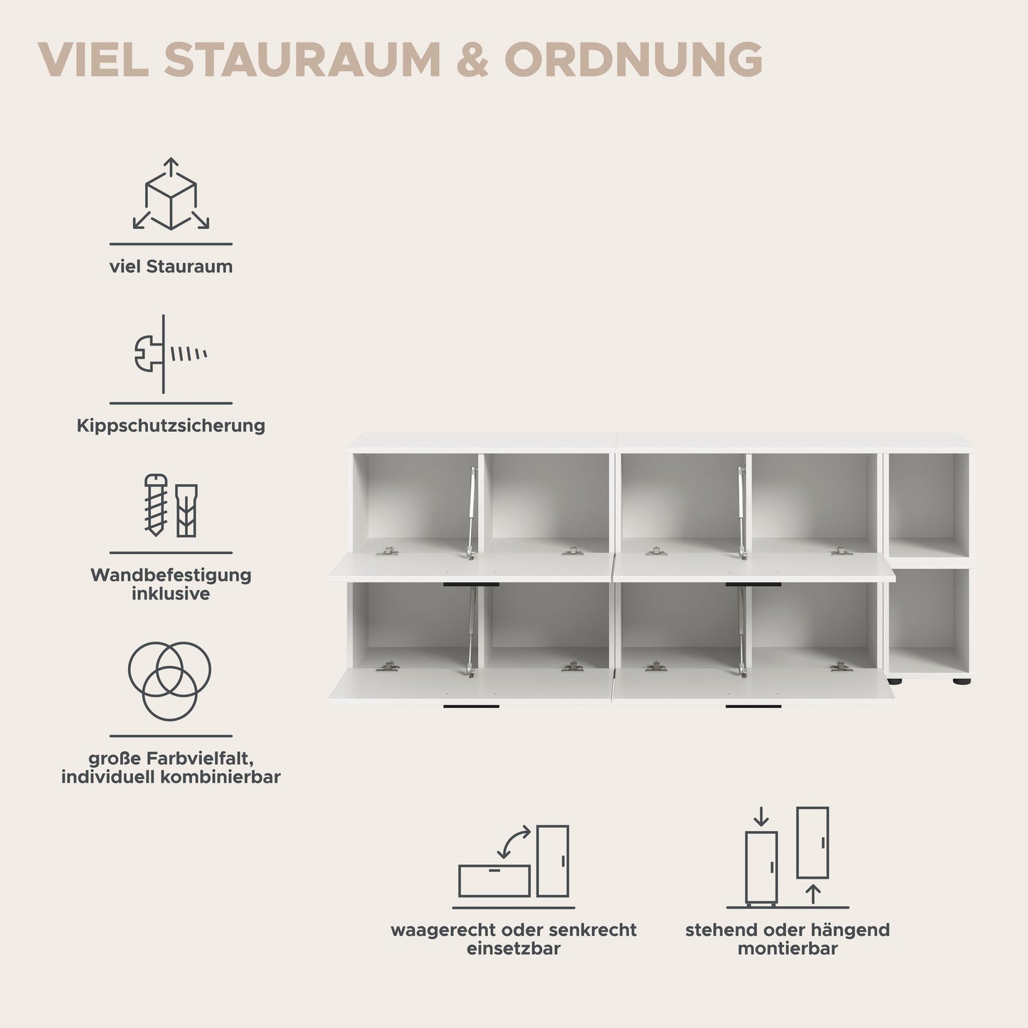 Homes & Jones Wohnwand 2-tlg. TV Möbel Modular Lowboard, Wohnzimmerschrank