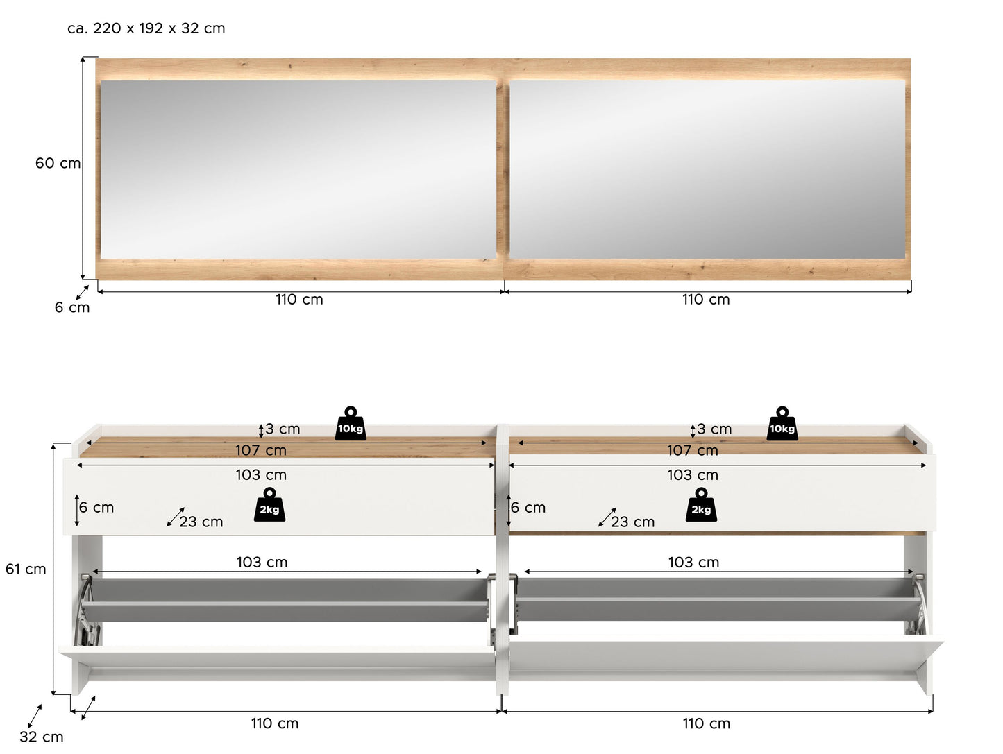 Homes & Jones Garderobe 4-tlg. inkl. Beleuchtung, Dielenmöbel-Flurmöbel