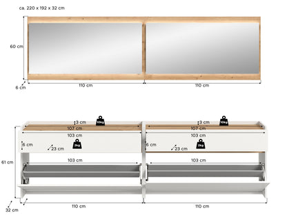 Homes & Jones Garderobe 4-tlg. inkl. Beleuchtung, Dielenmöbel-Flurmöbel