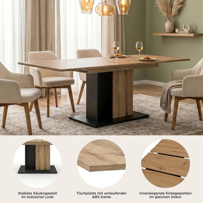 Molina Esstisch  (B/H/T: 150x76x90 cm) in Evoke Oak Nachbildung und Basalt grau