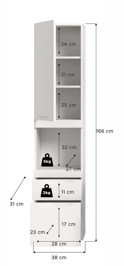 Viana Hängeschrank (B/H/T: 38x166x31 cm) in Weiß matt und Weiß