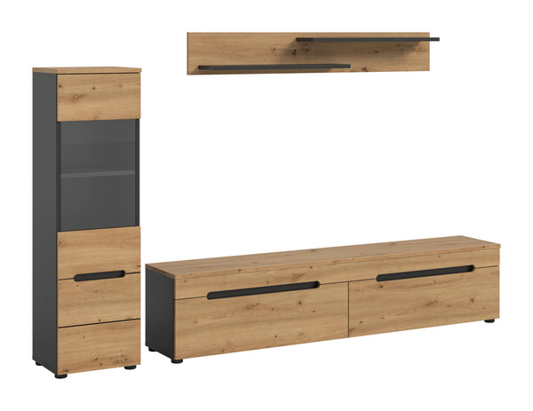 Meuble TV CANU (L/H/P : env. 221/141/33 cm) en gris basalte/vert fumée