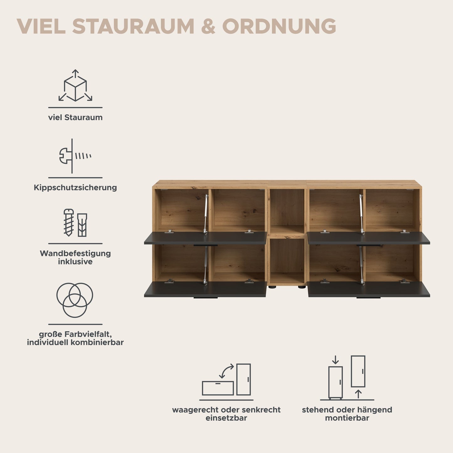 Homes & Jones Wohnwand 2-tlg. TV Möbel Modular Lowboard, Wohnzimmerschrank