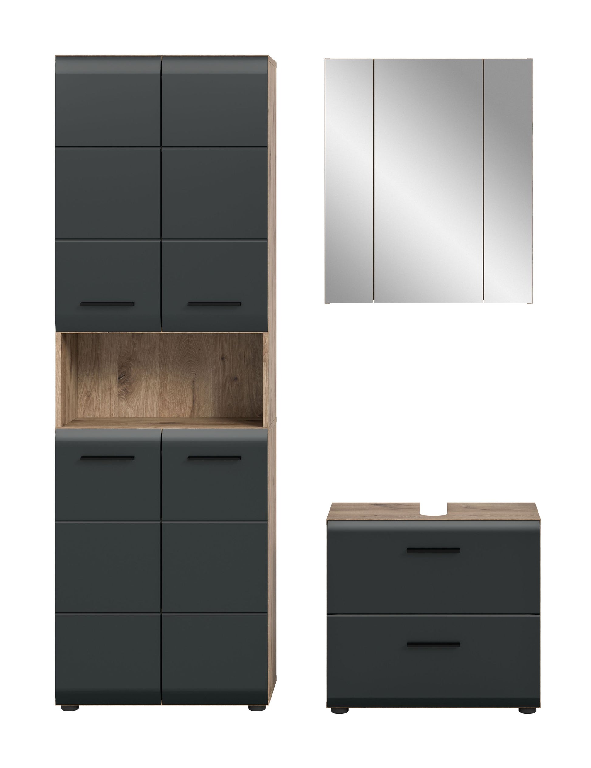 Badezimmerset von Homes & Jones: Hochschrank, Spiegelschrank & Waschtisch in Anthrazit