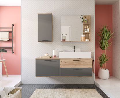 Ensemble de salle de bain MASON (L/H/P : env. 140/152/48 cm) en imitation chêne Nox/gris basalte