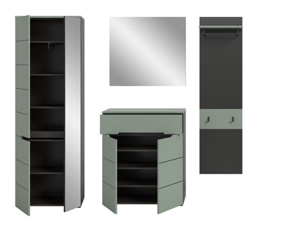 Ensemble de meubles d'entrée CANU (L/H/P : env. 220/190/37 cm) en gris basalte/vert fumé