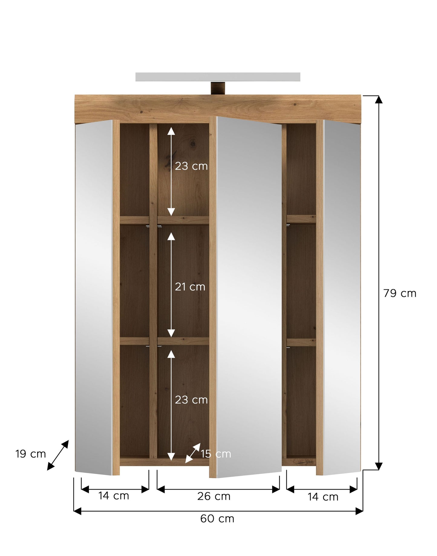 Armoire de toilette avec éclairage SCOUT (L/H/P : env. 60/79/18 cm) en imitation chêne Evoak/verre miroir