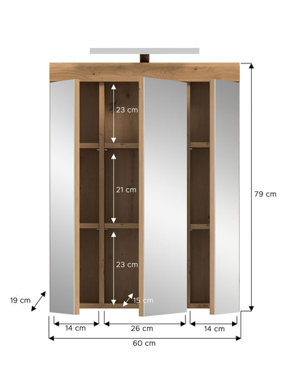 Armoire de toilette avec éclairage SCOUT (L/H/P : env. 60/79/18 cm) en imitation chêne Evoak/verre miroir