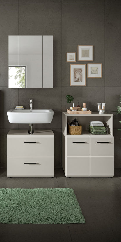 Badezimmermöbel-Set in Weiß mit Waschbecken, Waschtischunterschrank und Stauraum