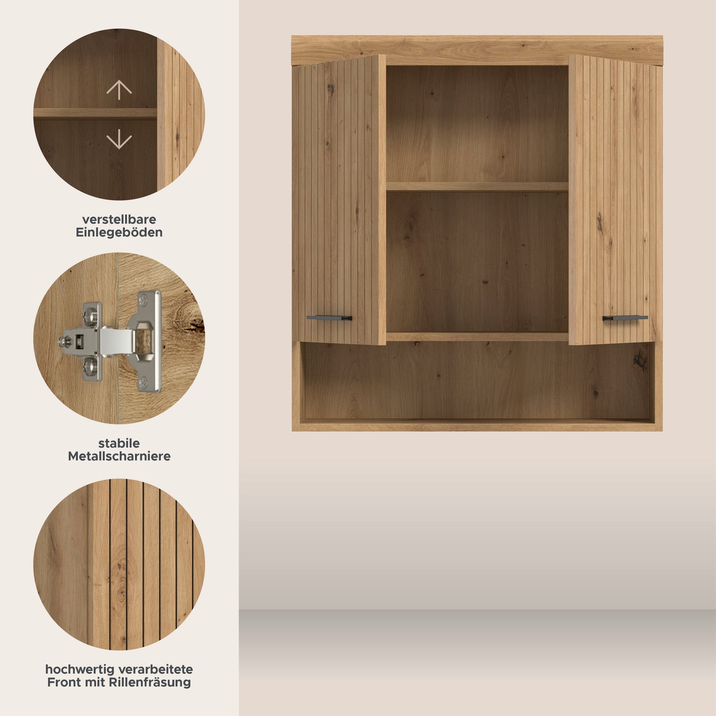 Homes & Jones Badezimmer-Hängeschrank mit verstellbarem Einlegeboden und offenen Fächern
