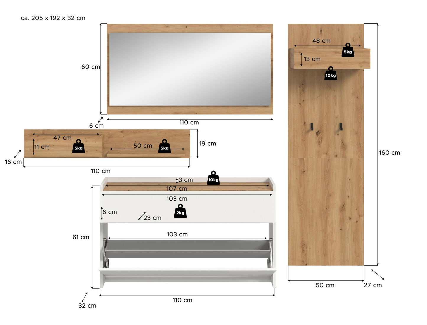Ensemble de vestibule DRIVE (L/H/P : env. 205/192/32 cm) en sauge/sauge