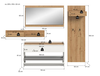 Ensemble de vestibule DRIVE (L/H/P : env. 205/192/32 cm) en sauge/sauge