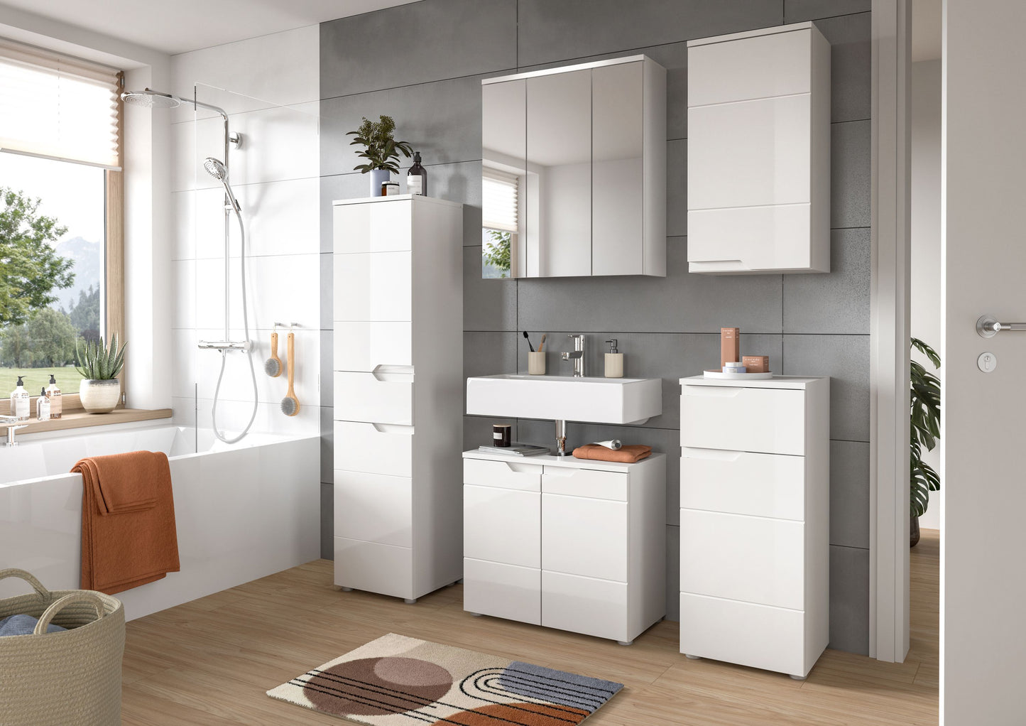 Homes & Jones Badhochschrank weiß Hochglanz Front, Badschrank-Badmöbel