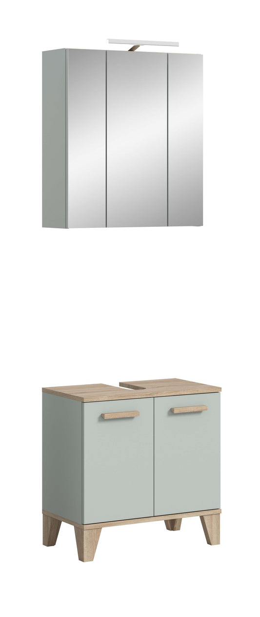 Ensemble de salle de bain avec éclairage STAR (L/H/P : env. 60/190/34 cm) en vert clair/vert clair