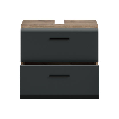 Waschbeckenunterschrank in Dunkelgrau, 60 cm breit, mit zwei Schubladen und Griffleiste