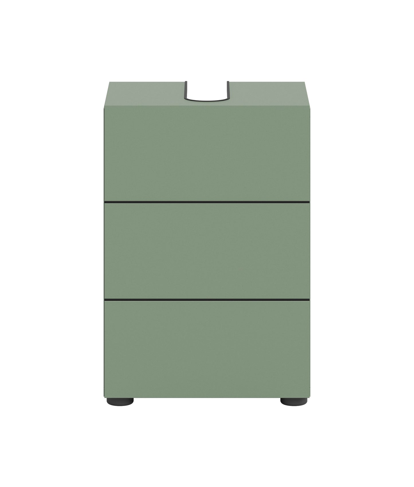 Schmaler Waschbeckenunterschrank mit 1 Einlegeboden, olivgrün, geschlossene Front mit Griffmulde