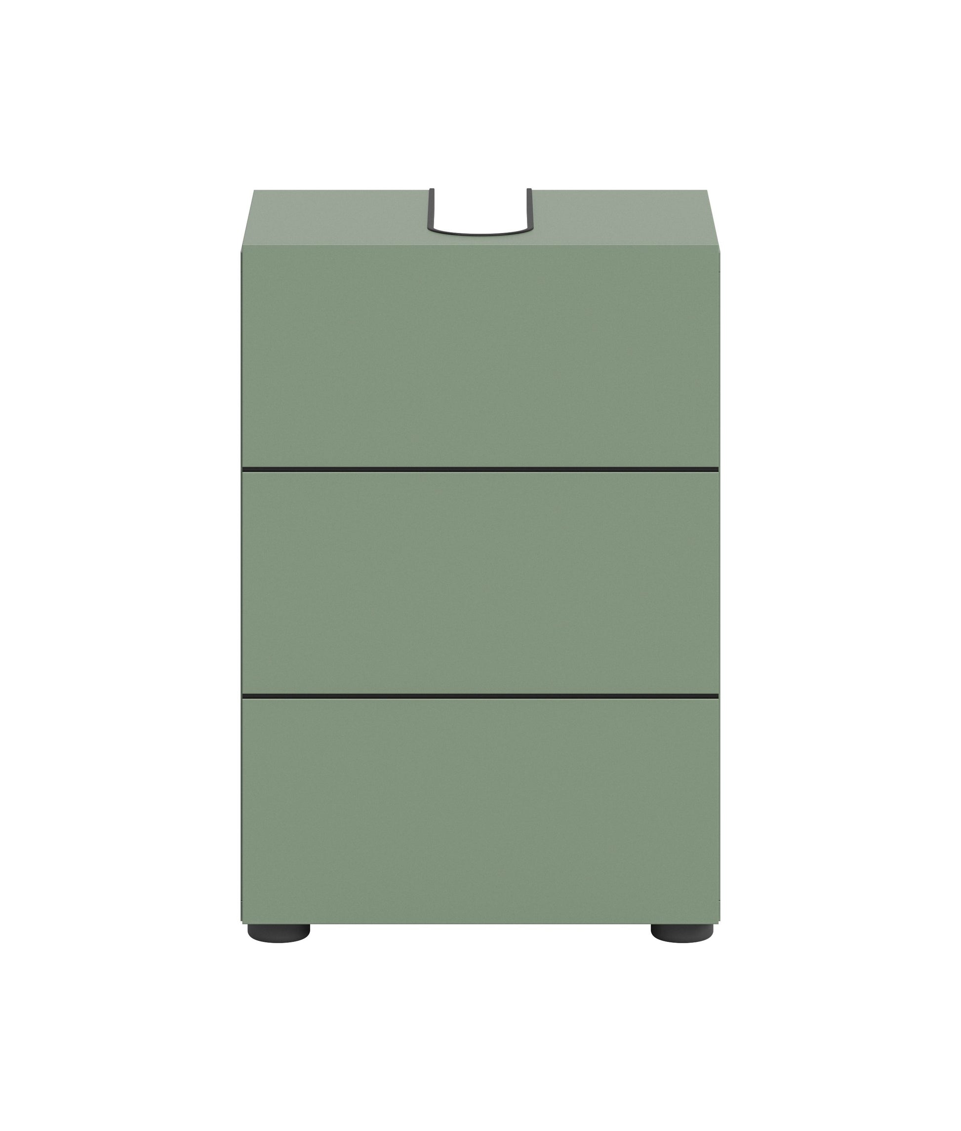 Schmaler Waschbeckenunterschrank mit 1 Einlegeboden, olivgrün, geschlossene Front mit Griffmulde