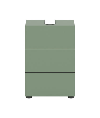 Schmaler Waschbeckenunterschrank mit 1 Einlegeboden, olivgrün, geschlossene Front mit Griffmulde