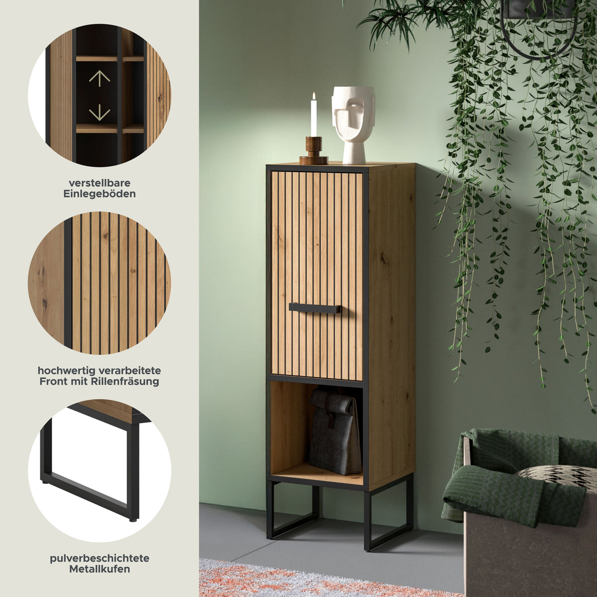 Tall cabinet BAGNO (W/H/D: approx. 30/101/32 cm) in Artisan Oak replica/Artisan Oak replica
